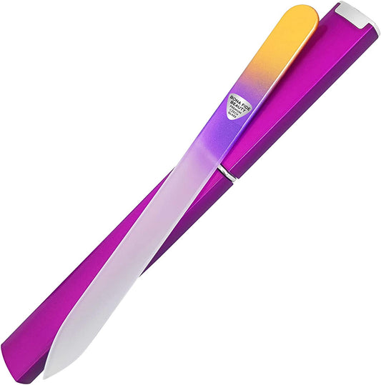 - Premium Czech Glass Fingernail File with Case - Gentle, Durable & Professional Manicure Tool - Beauty Gift for Women (Gold Violet)