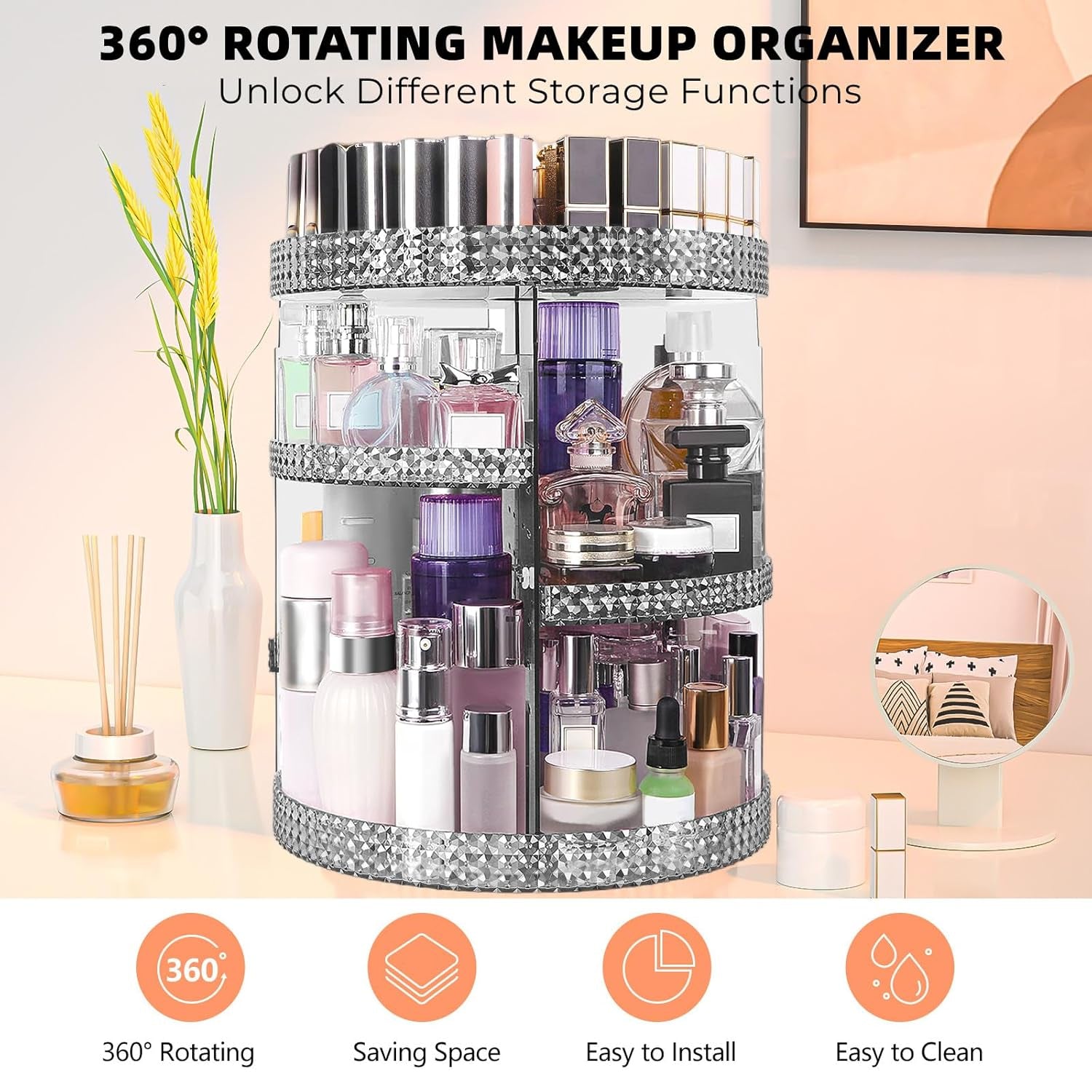 Rotating Makeup Organizer 360 Degree, 7 Layers Adjustable Storage for Cosmetics,Perfume,Plus Size, Large Capacity Cosmetic Storage Organizer Best for Bathroom,Countertop and Vanity, Gray