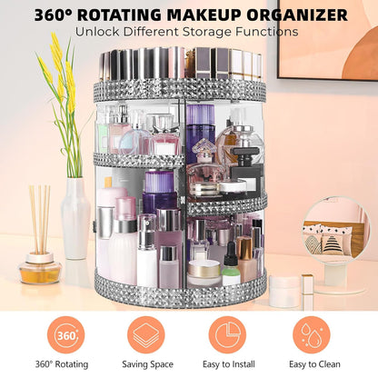 Rotating Makeup Organizer 360 Degree, 7 Layers Adjustable Storage for Cosmetics,Perfume,Plus Size, Large Capacity Cosmetic Storage Organizer Best for Bathroom,Countertop and Vanity, Gray