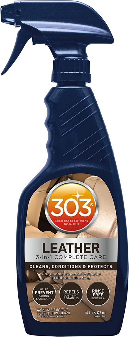 Leather 3-In-1 Complete Care - Cleans, Conditions, & Protects - Helps Prevent Fading & Cracking - Rinse Free Formula - Repels Dust, Lint, & Staining, 16 Fl. Oz. (30218CSR) Packaging May Vary