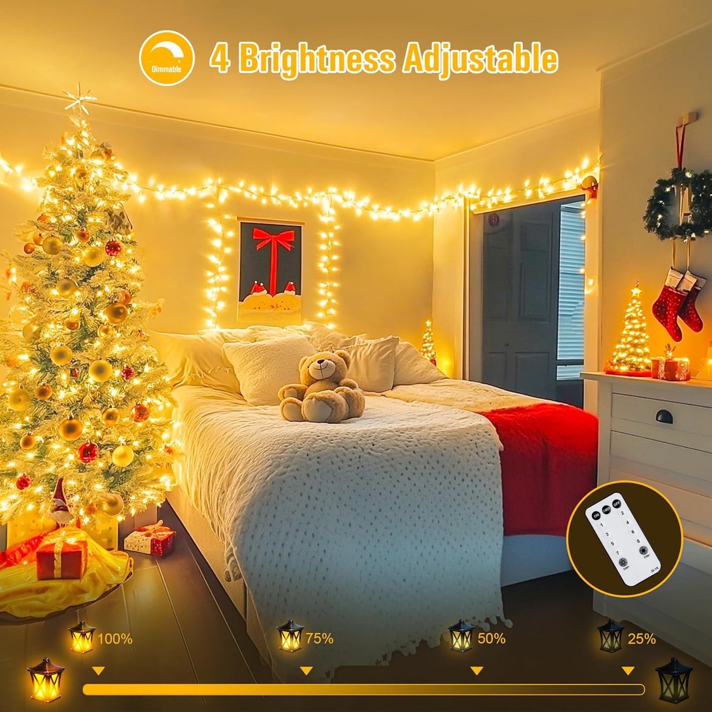 168FT 600 LED Christmas Lights Outdoor Waterproof Clear Wire Warm White Christmas Tree Lights Plug in String Fairy Lights for outside Indoor for Bedroom Wedding Party Holiday Xmas Decorations