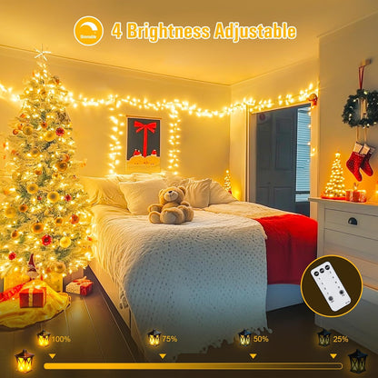 168FT 600 LED Christmas Lights Outdoor Waterproof Clear Wire Warm White Christmas Tree Lights Plug in String Fairy Lights for outside Indoor for Bedroom Wedding Party Holiday Xmas Decorations